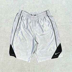 Nike Shorts Boys Medium Black Silver Polyester‎ Athletic Basketball Swoosh Y2K